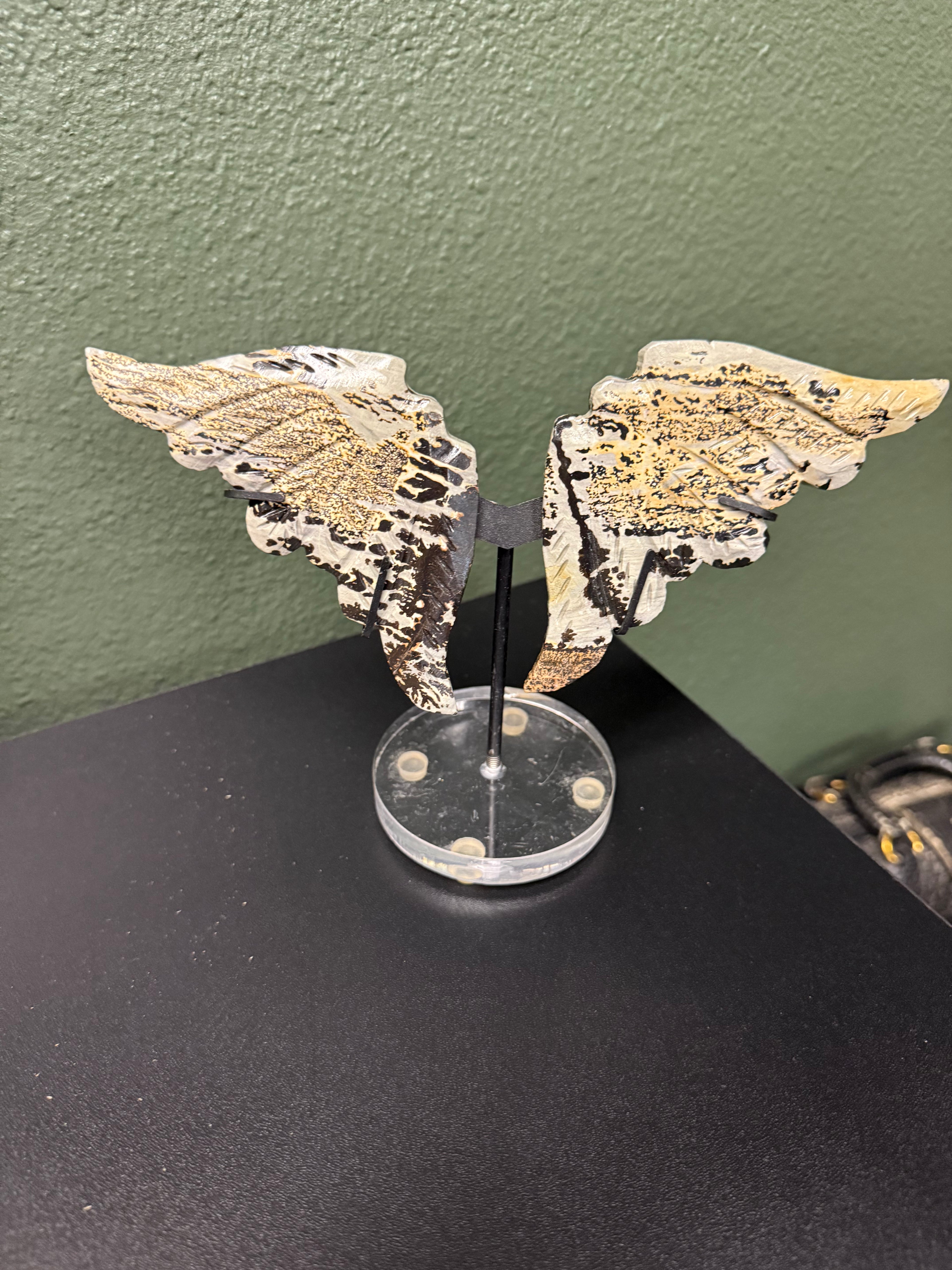 Ocean Jasper Angel Wings with Stand