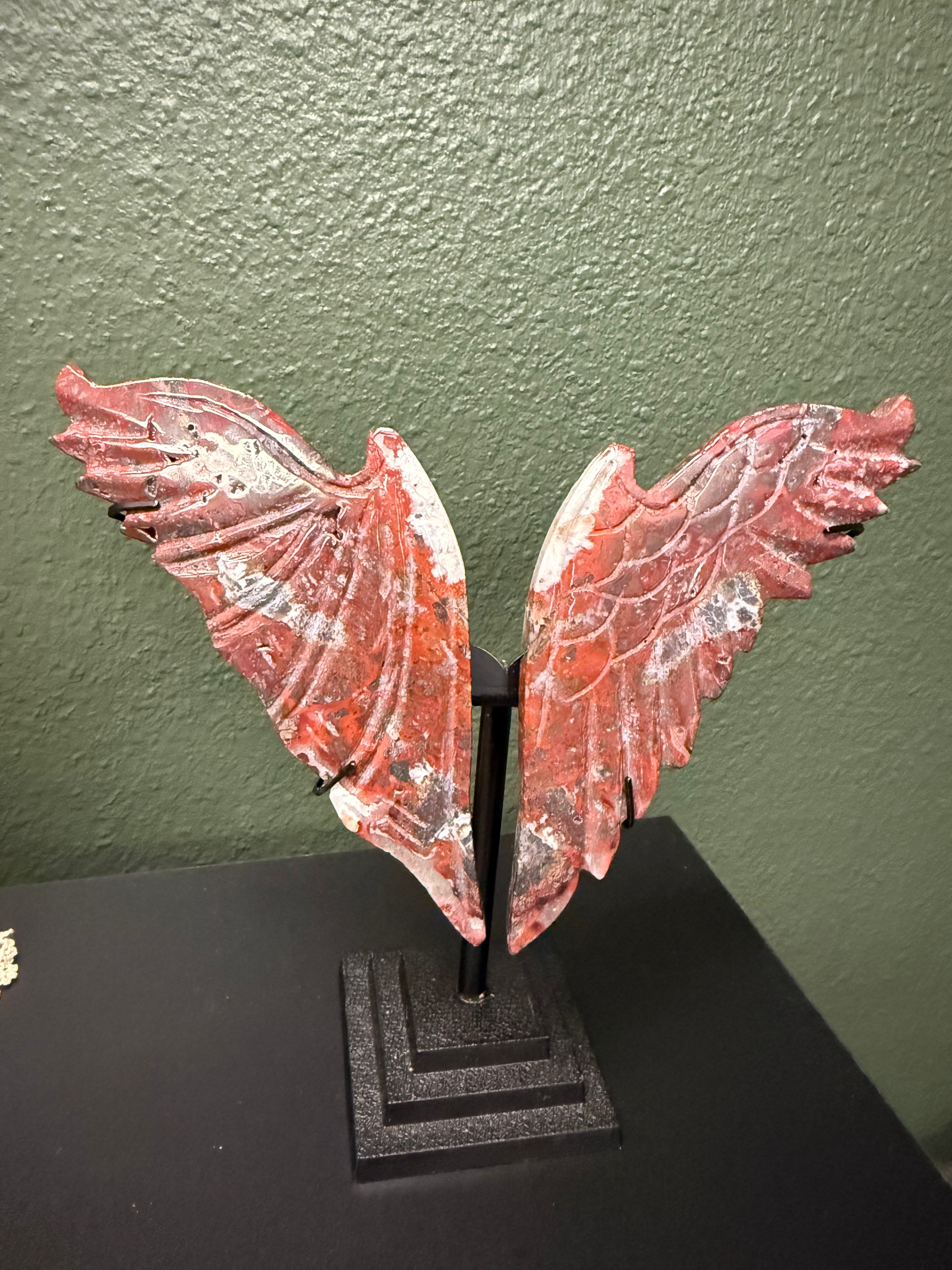 Crazy Lace Agate Angel Wings with Stand