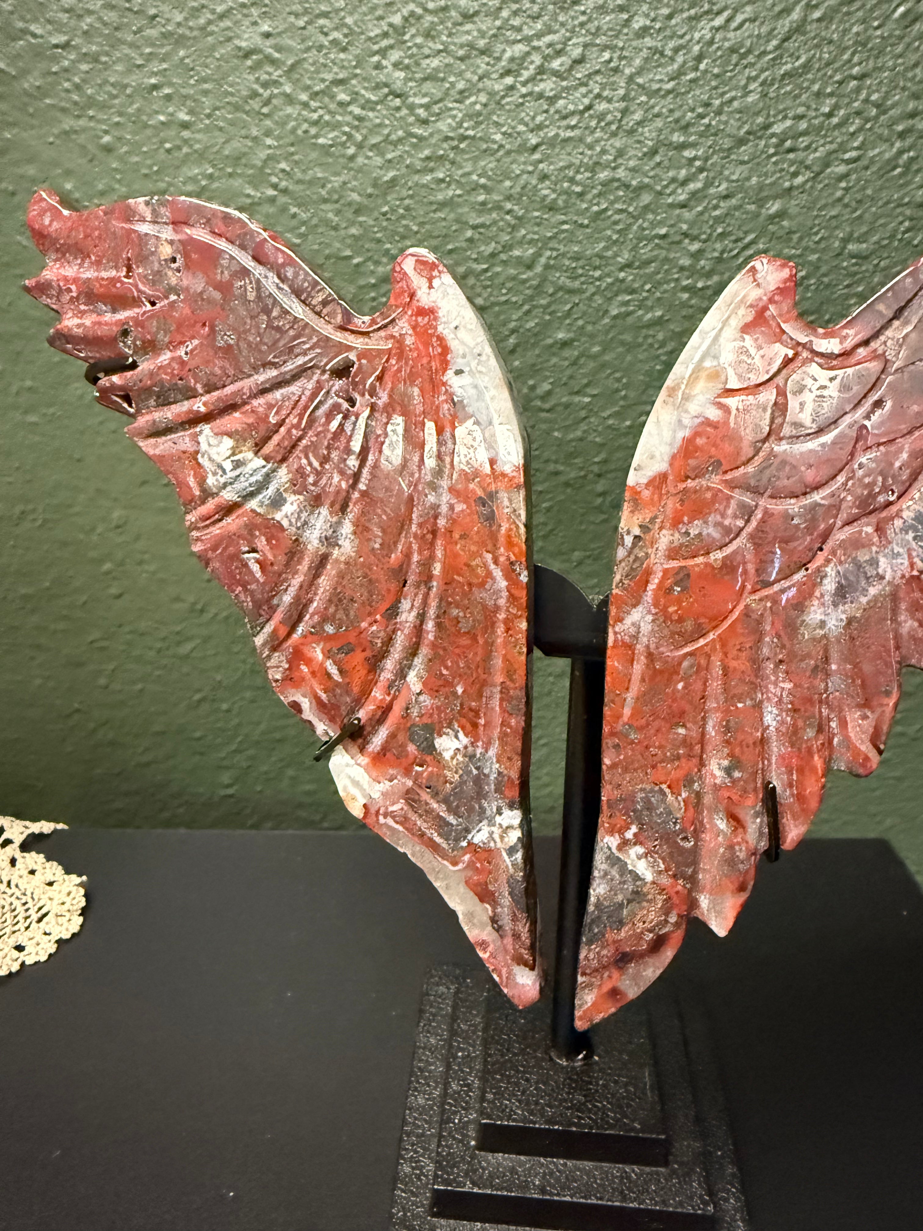 Crazy Lace Agate Angel Wings with Stand