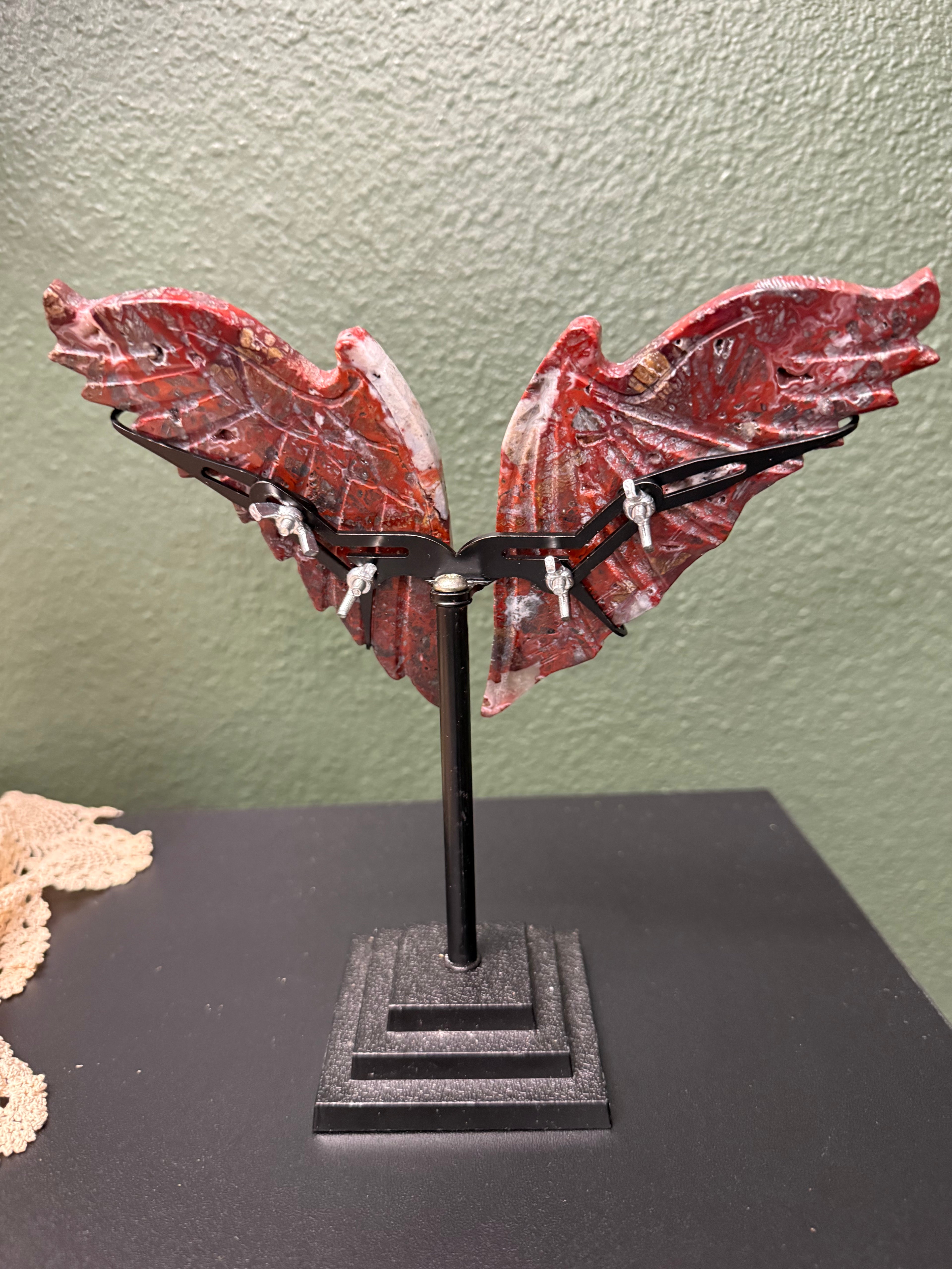 Crazy Lace Agate Angel Wings with Stand