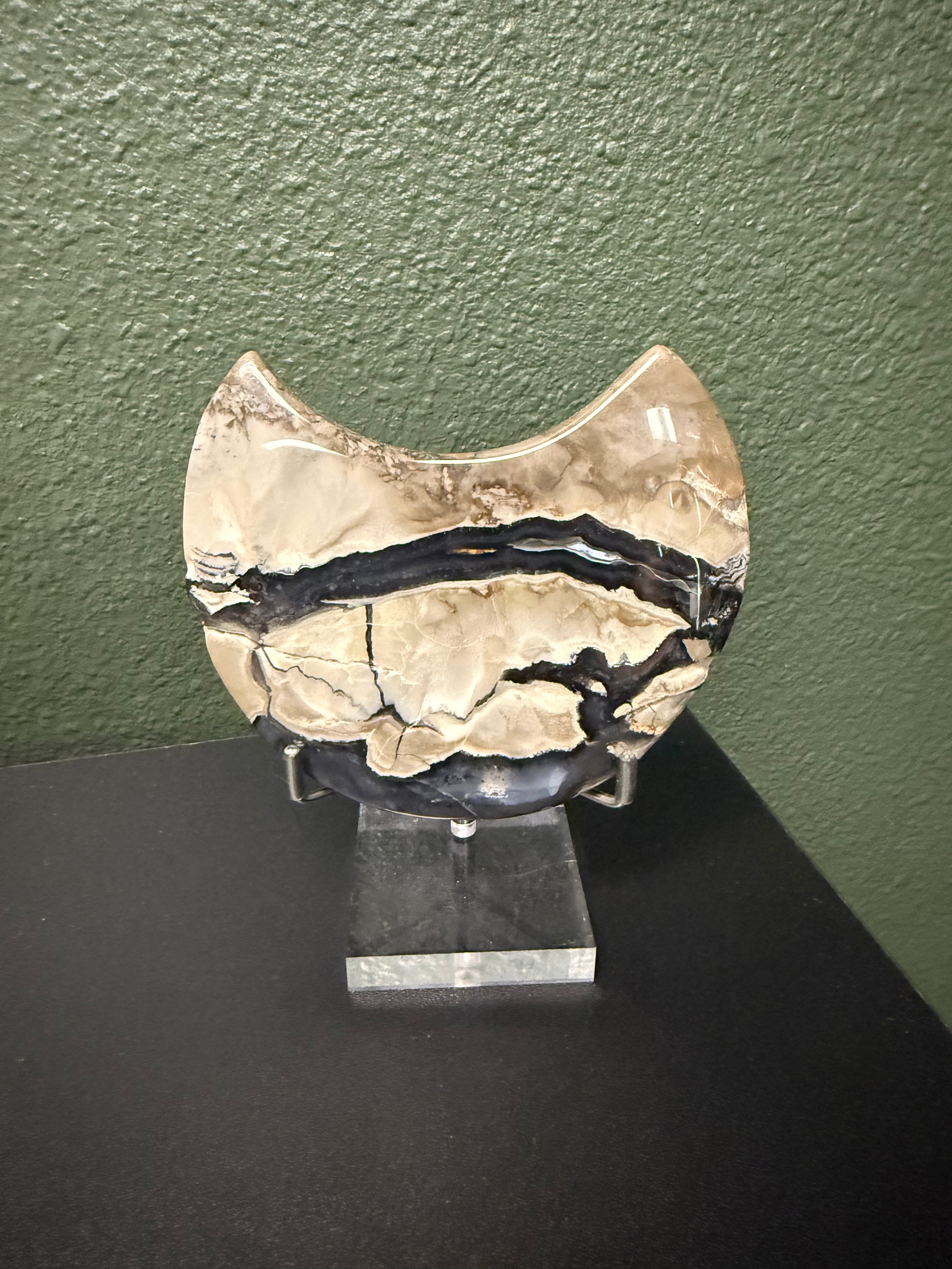 Volcanic Agate Crescent Moon with Stand