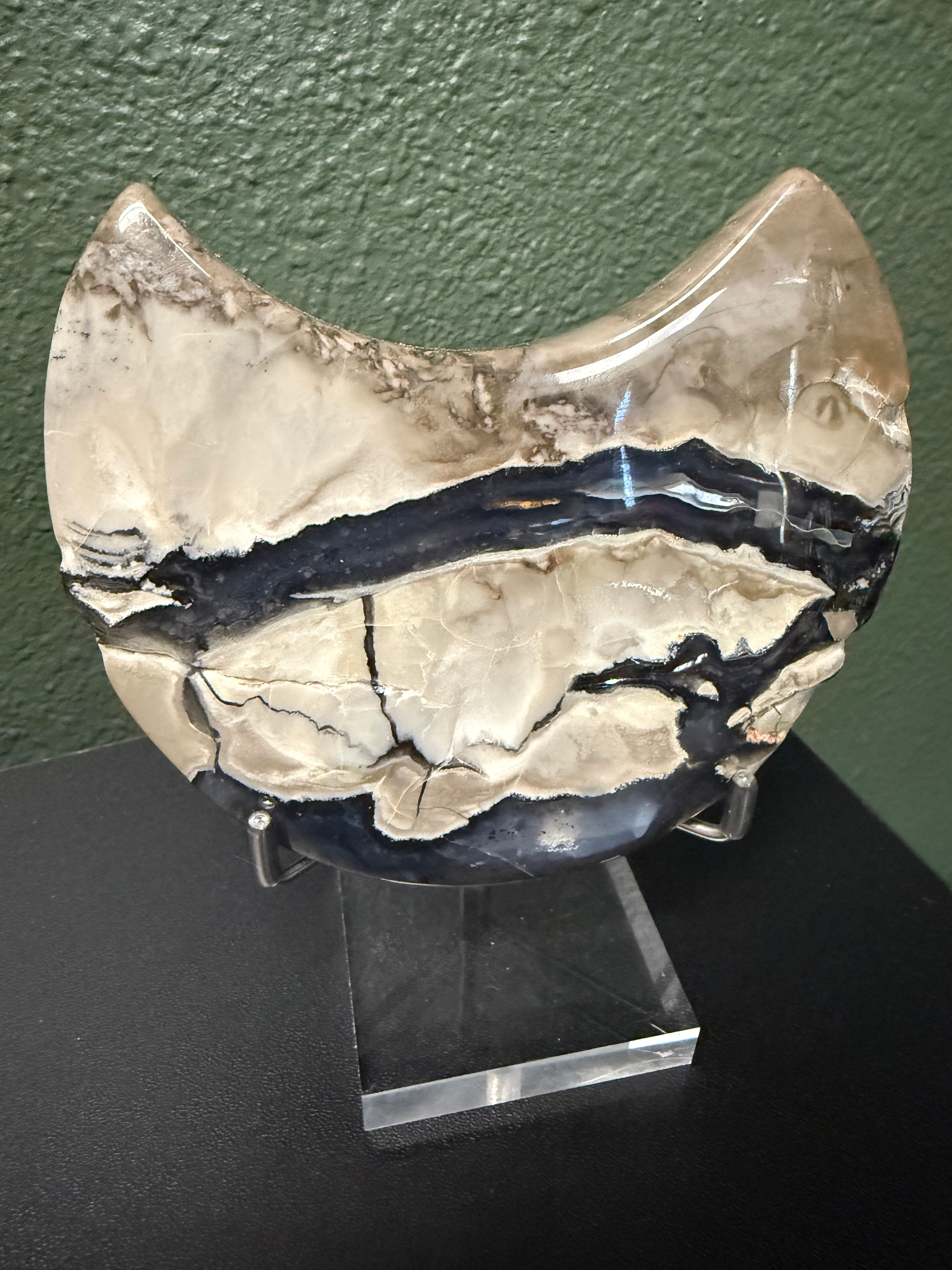 Volcanic Agate Crescent Moon with Stand