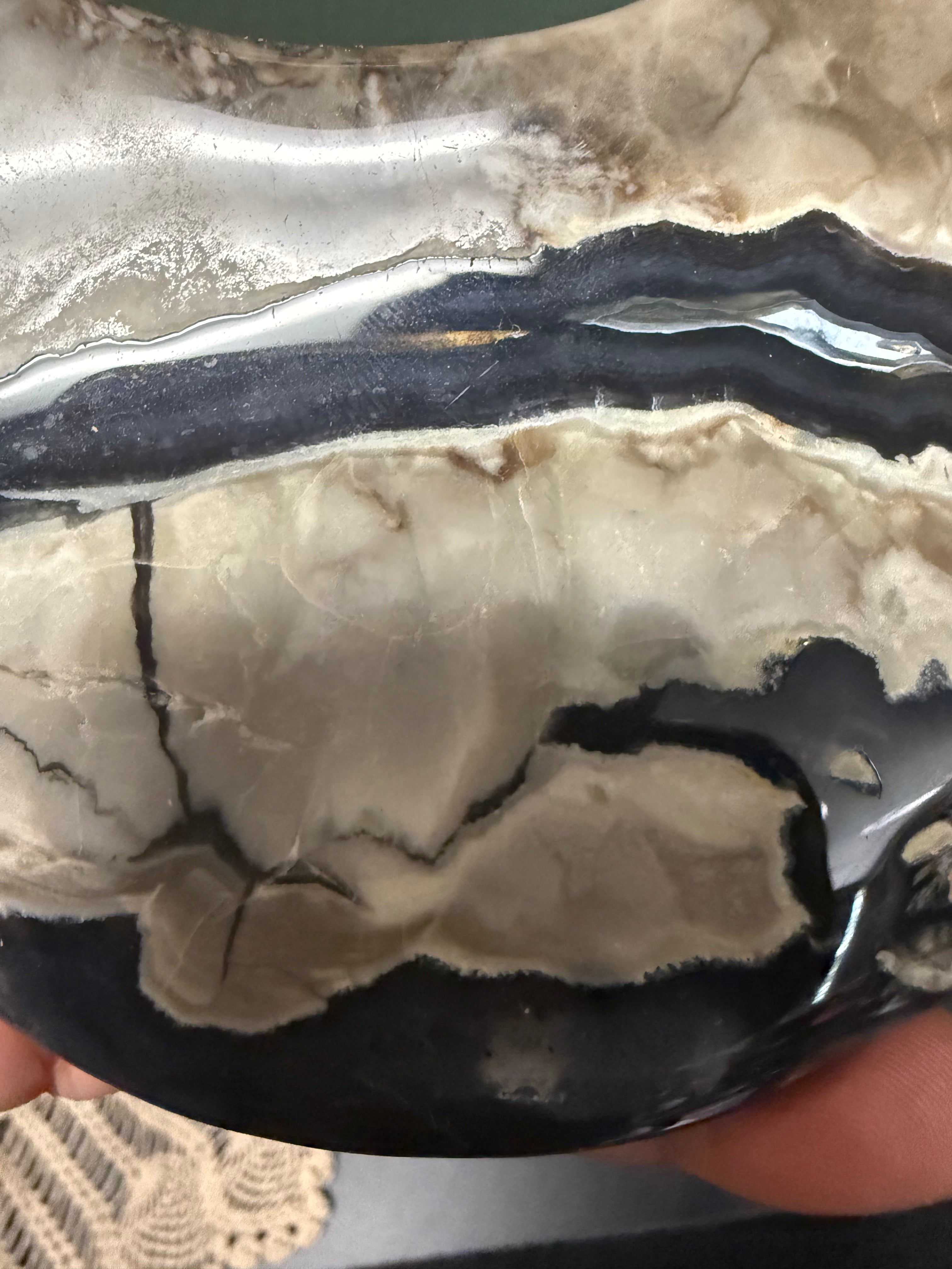 Volcanic Agate Crescent Moon with Stand