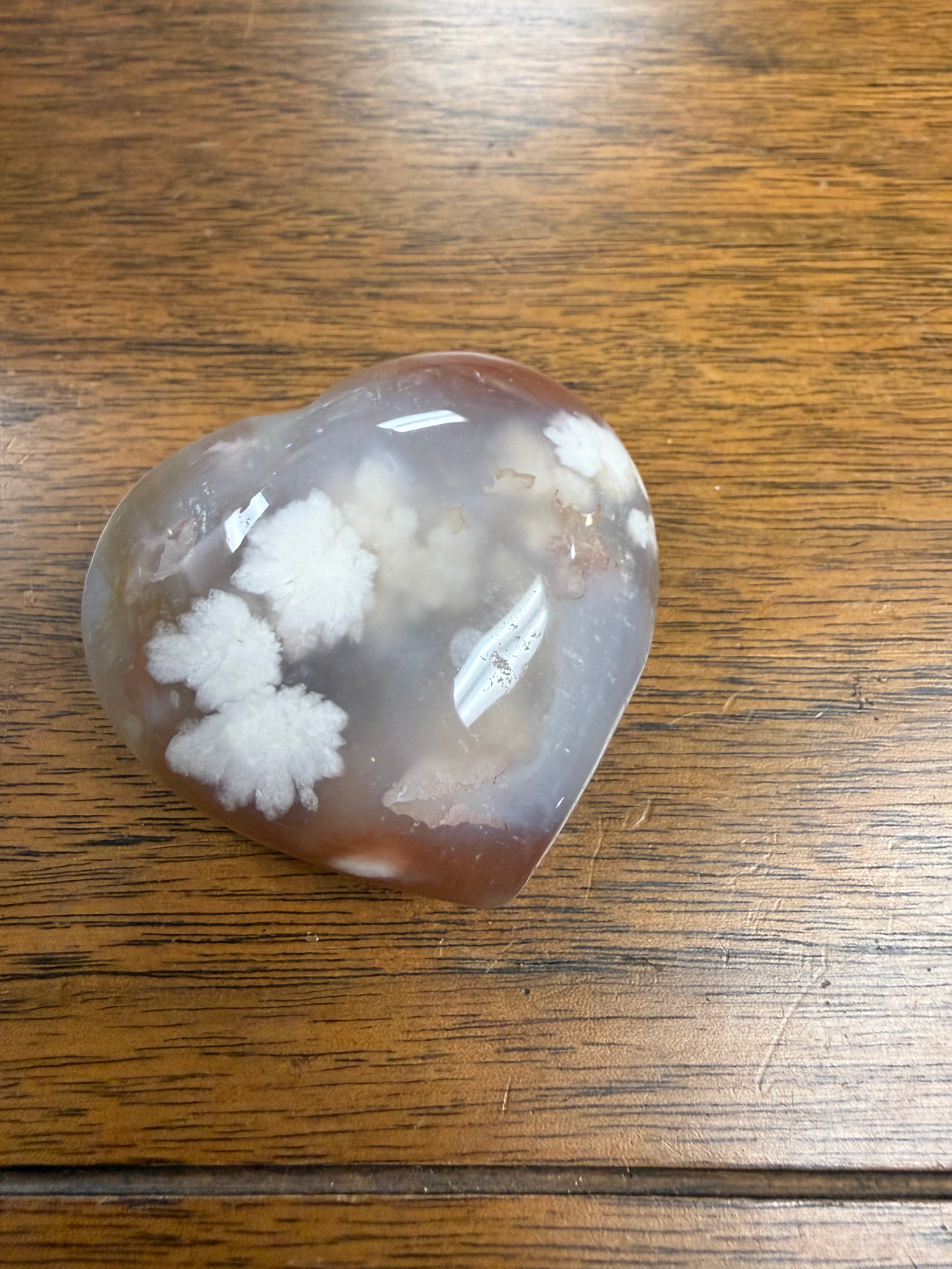 Flower Agate Heart-Shaped Crystal